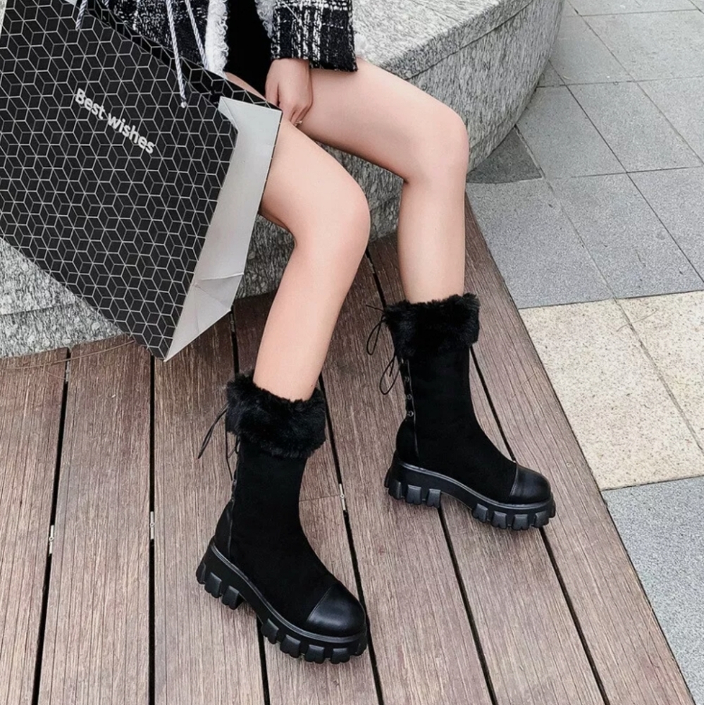 Black Fur-Lined Women's Boots